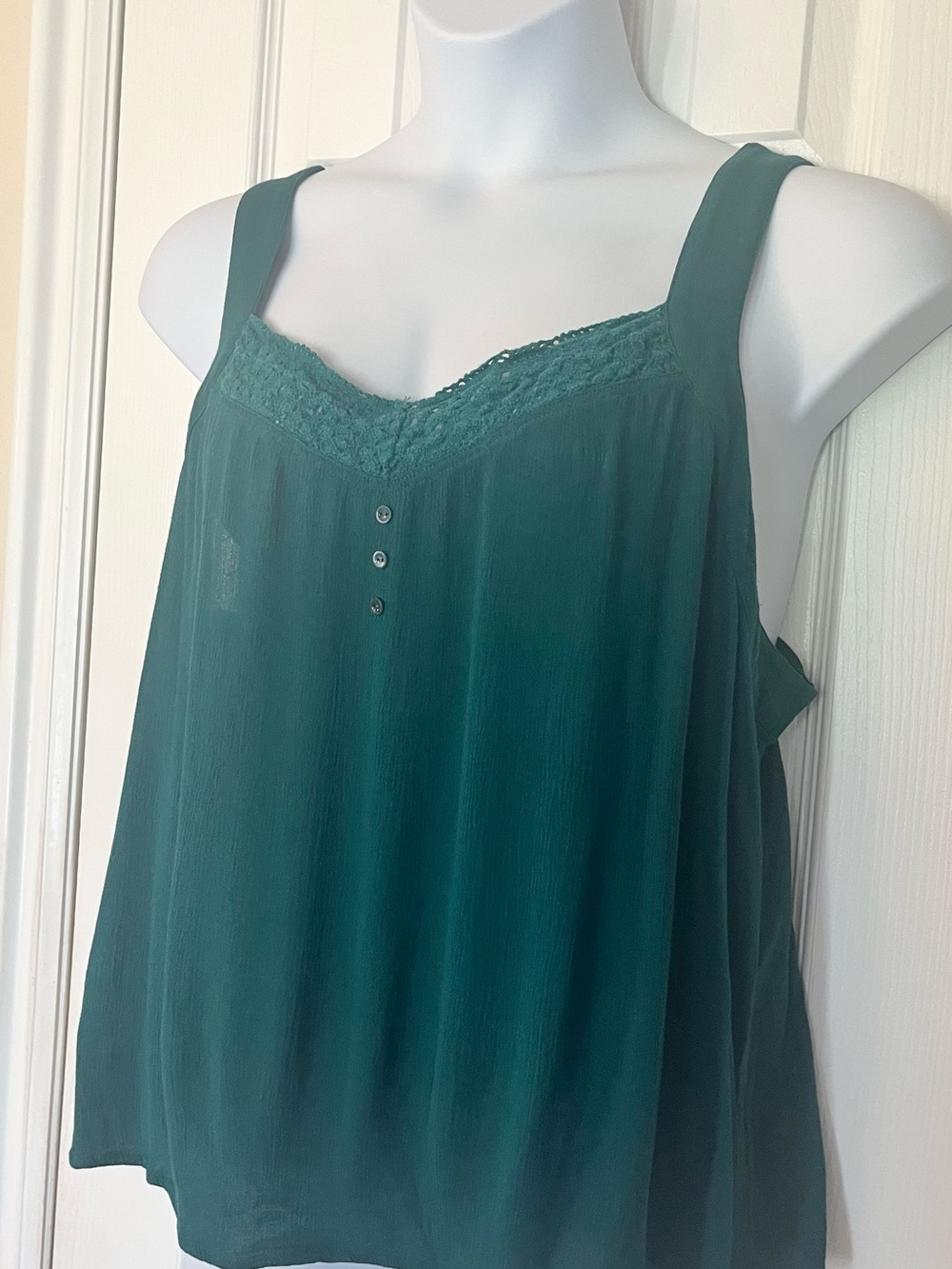 Modcloth Plus Size 1X - Teal Lace-Trim Tank Top